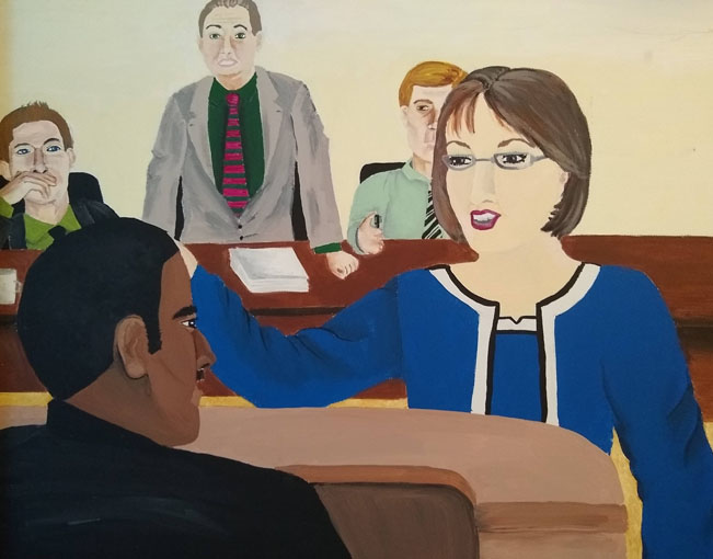 Courtroom artist drawing