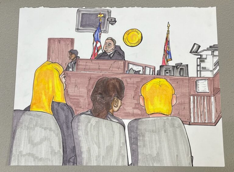 courtroom judge drawing