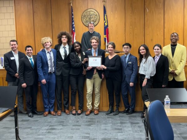 Mock trial team from Fayetteville Regional Champion Village Christian Academy Purple